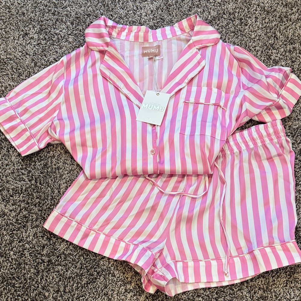 Mumu Pink and White Striped Pajama Set